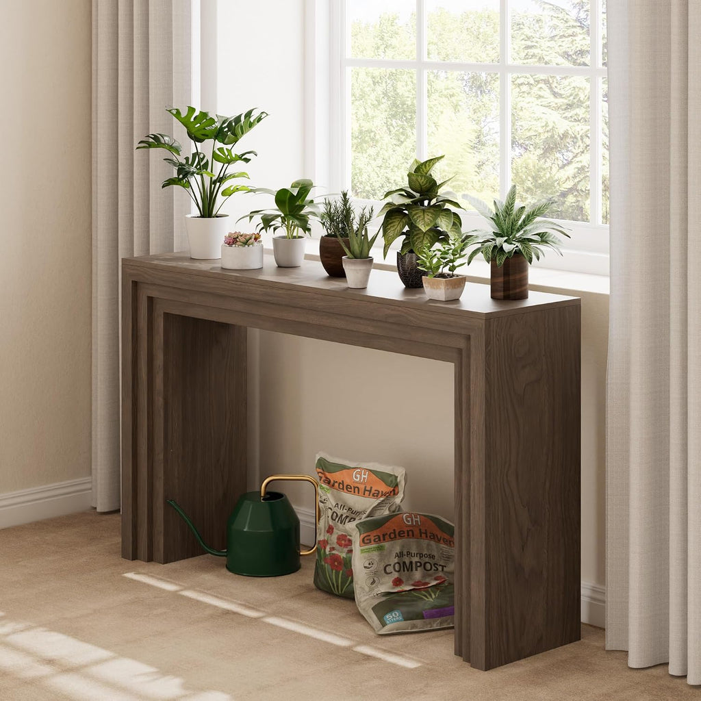 Lulive Console Table for Entryway, 43 Inch Step Design Sofa Table | 11.8"D step console supports up to 110 lb, with anti-tip kit and labeled parts for about 40-minute assembly.