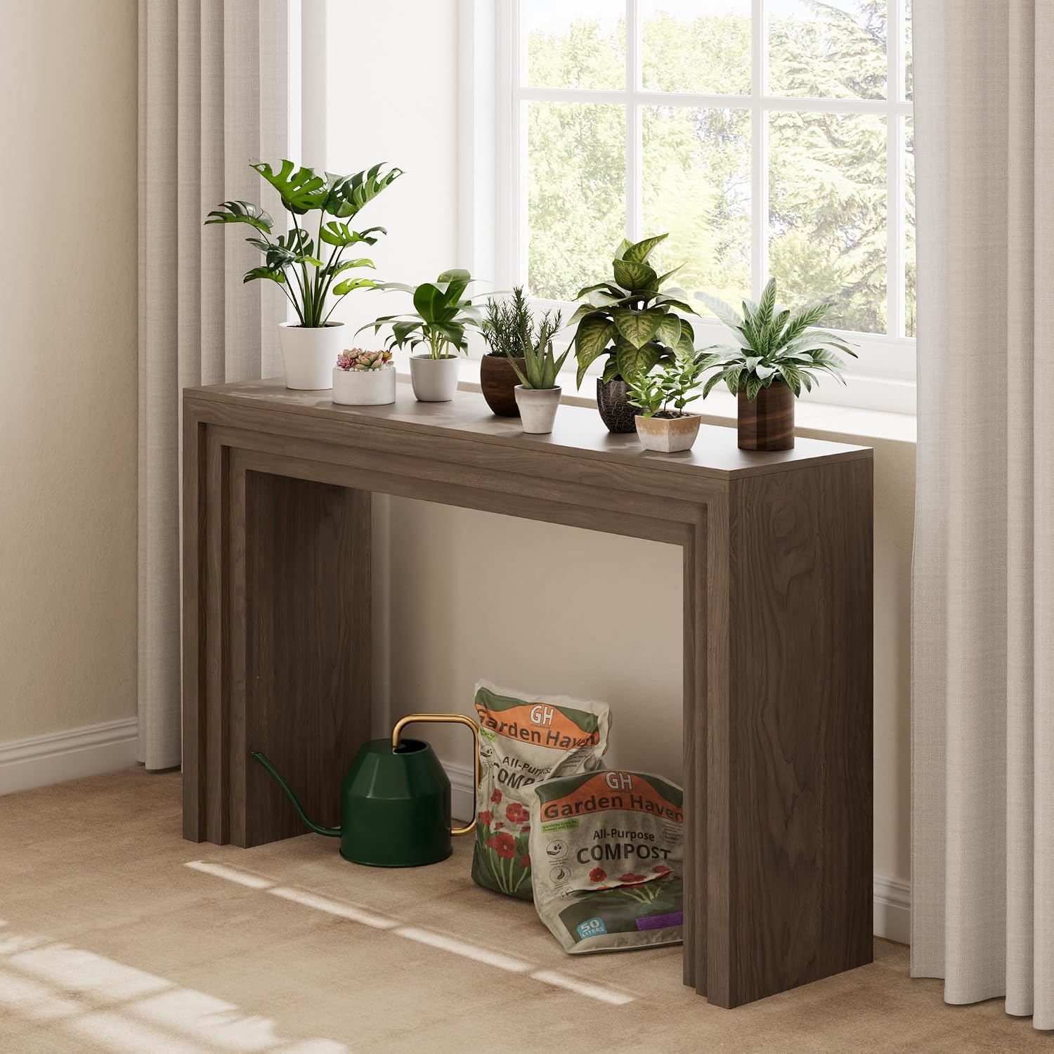 Lulive Console Table for Entryway, 43 Inch Step Design Sofa Table | 11.8"D step console supports up to 110 lb, with anti-tip kit and labeled parts for about 40-minute assembly.