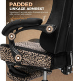 GTPLAYER Gaming Chair with Leopard Print Cat, Cute Velvet Fabric Ergonomic Computer Chair with Footrest Headrest and Lumbar Support, Big and Tall Comfortable Video Gamer Chair for Women Gift