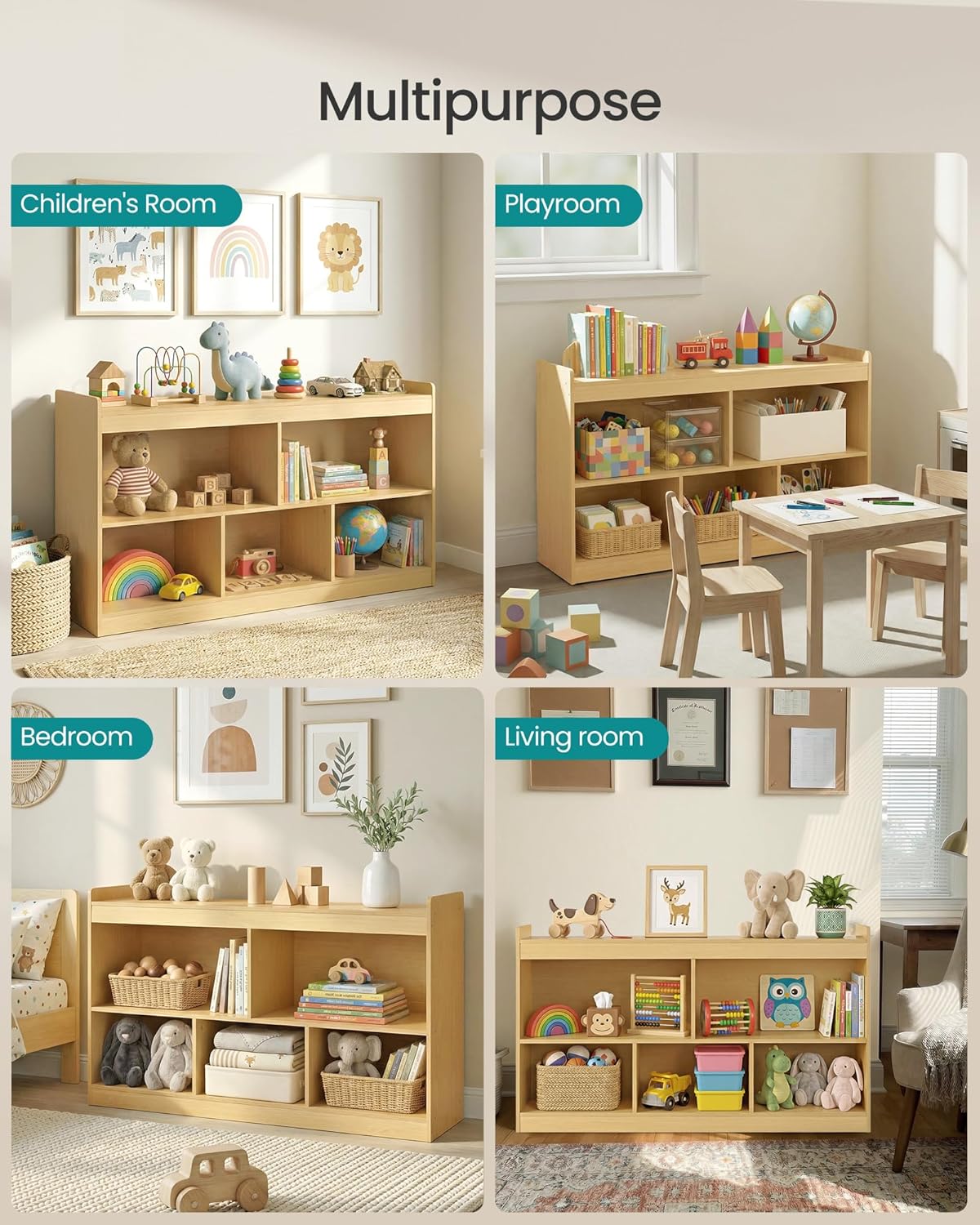 SONGMICS Custos Collection - Kids' Toy Storage Shelf, Montessori Shelf for Toys with 5 Open Compartments, Storage Unit for Children's Room Playroom, 11.8 x 44.2 x 25.6 Inches, Beech Beige UGKR052YZ01