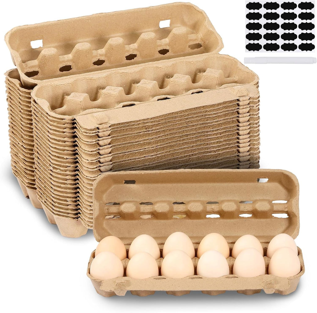 25-Pack Empty Egg Cartons 12 Count,Natural Paper Pulp Egg Cartons Bulk for Fresh Eggs Storage,Reusable Cardboard Eggs Holder for Farm, Kitchen, Organizing & Transport