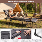 Giantex Folding Patio Lounge Chair with 6 Backrest Positions, Portable Foldable Bed with Cushion and Armrest, Head Pillow, Adjustable Recliner, Outdoor Camping Cot for Yard, Bench, Office, Home (1)