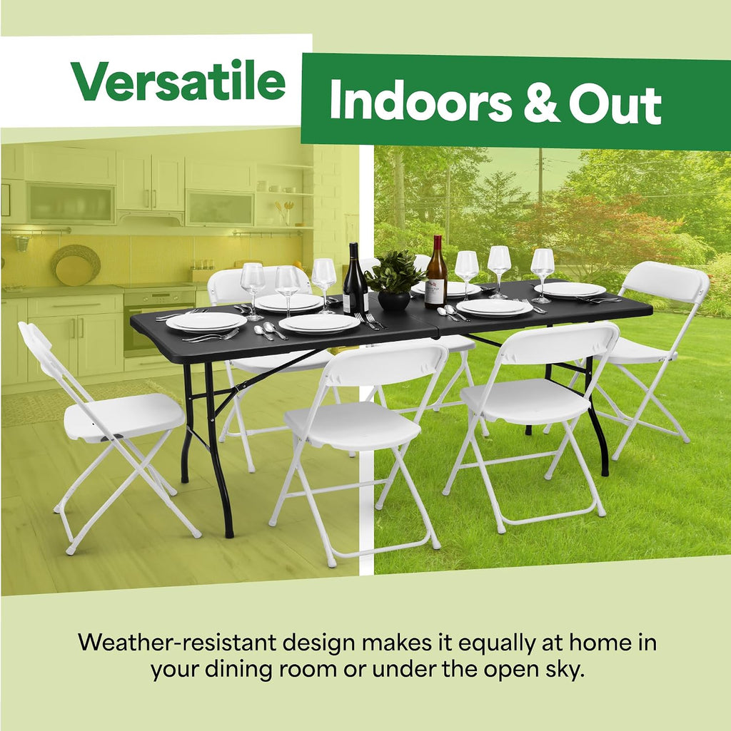 EconoHome Black 6ft Folding Table with Handle | Heavy-Duty Foldable Table | Portable Table for Indoor & Outdoor Use | Perfect for Events, Camping, Parties, Dining & More
