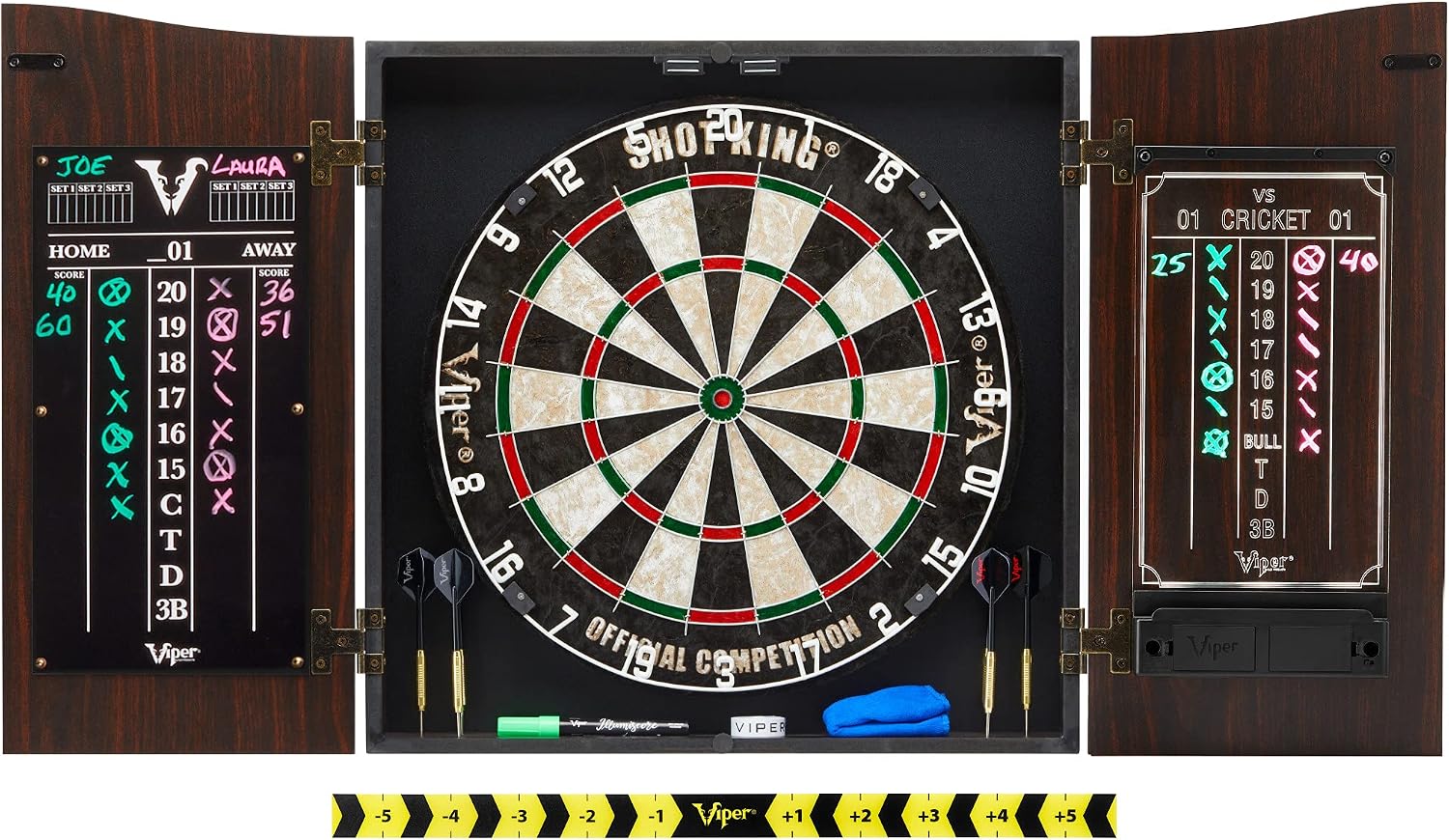 Viper by GLD Products Vault Deluxe Dartboard Cabinet with Shot King Sisal Dartboard and Illumiscore Scoreboard, Wood