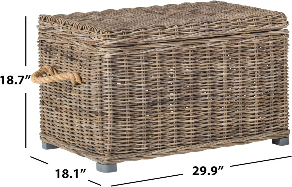 SAFAVIEH Home Collection – Salim Grey Rattan Storage Trunk with Handles, Woven Wicker Storage Chest for Living Room, Bedroom or Den, Fully Assembled (SEA7019A)
