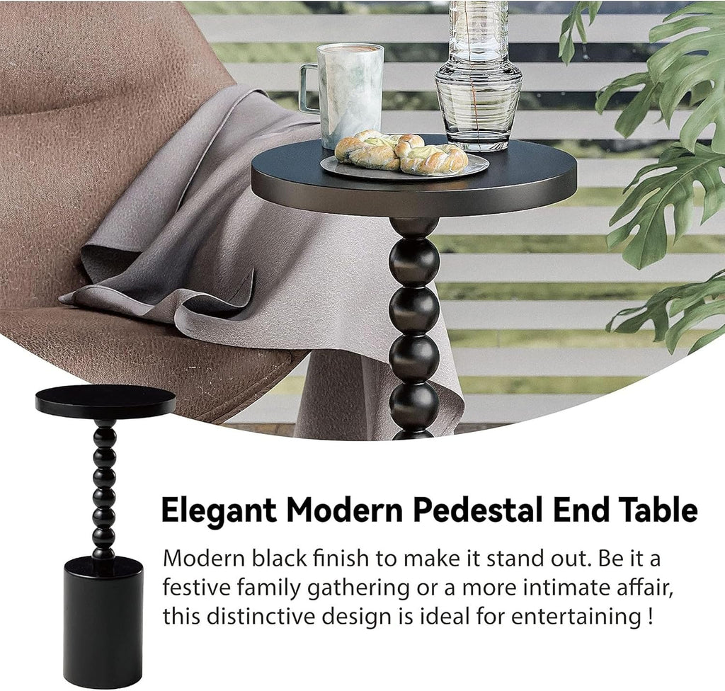 COZAYH Farmhouse Pedestal End Table, Rustic Wood Drink Table with Base, Round Martini Table for Small Space Living Room, Bedroom, Black