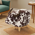 Brown and White Velvet Cow Shaped Ottoman, Cute Wood Foot Stool Shoes Changing Seat with Cushioned for Adult Living Room, Bedroom, Nursery Gameroom, Playroom, Porch Furniture