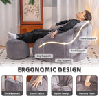 Bean Bag Chair, Bean Bag Chair with Ottoman, Stuffed Bean Bag Chairs with Filler, Big Beanbag Chairs with Filling for Living Room (Faux Fur in Gray, 40.6" D×41.4" W×27.6" H)