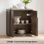 CHITA Sideboard Buffet Cabinet with Storage, Small Storage Cabinet with Doors and Shelves for Living Room Accent, Bar, Kitchen, Set of 3, Walnut