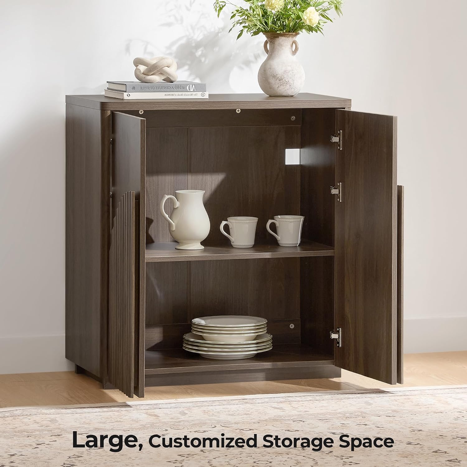 CHITA Sideboard Buffet Cabinet with Storage, Small Storage Cabinet with Doors and Shelves for Living Room Accent, Bar, Kitchen, Set of 3, Walnut