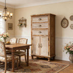 Rustic Tall Storage Cabinet - Distressed Solid Wood Frame Accent Cabinet with 3 Drawers & 2 Doors, Farmhouse Freestanding Floor Cabinet for Entryway, Living Room, Hallway
