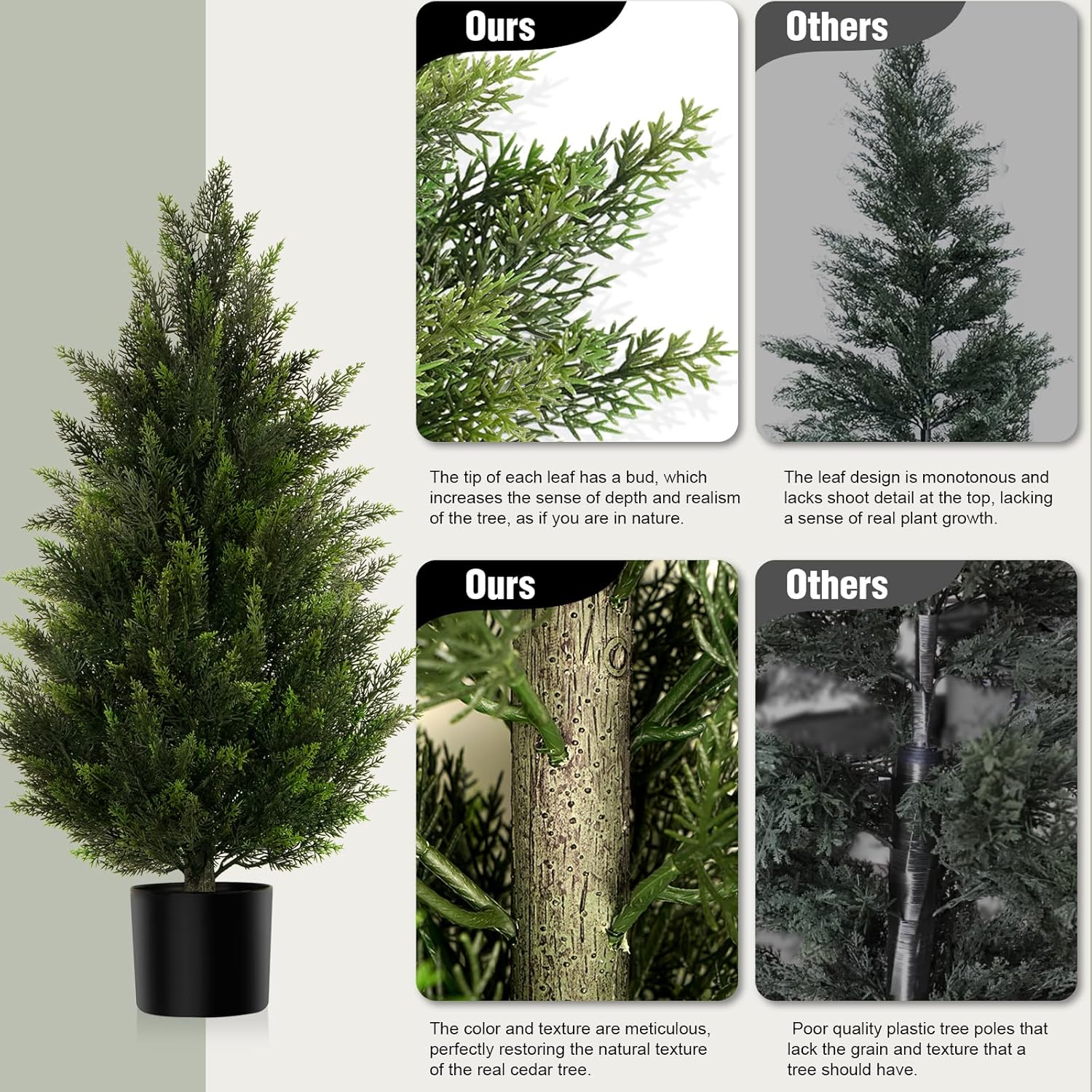 Vitalismo Artificial Topiary Cedar Trees 3FT Tall 2 Set, Outdoor Indoor Faux Pine Shrubs Plants, Realistic Fake Plants Front Porch Decor, Artificial Bushes Cypress for Home Front Door Offices