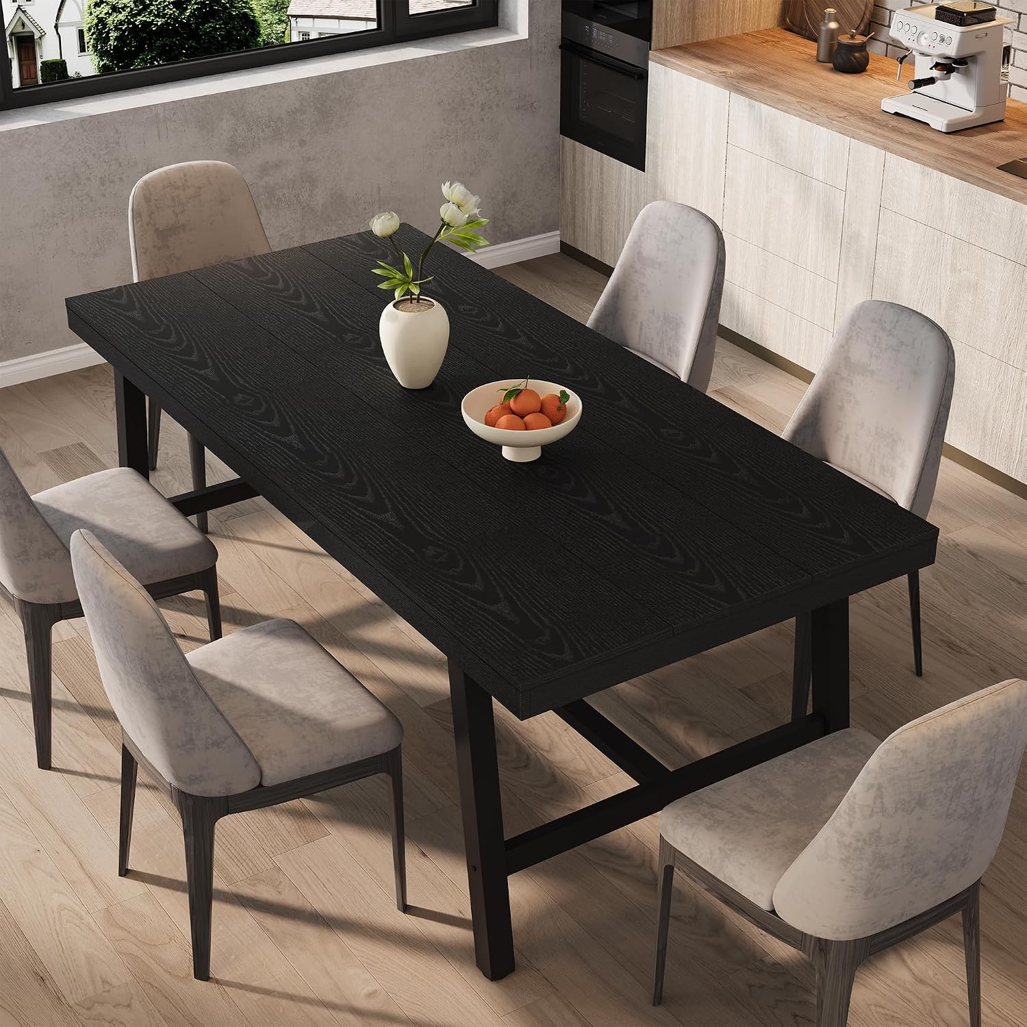 Garvee Industrial Dining Table for 6-8, 70.87" Heavy Duty Rectangular Kitchen Table with 2"×2" Metal Legs & Wood Top, Large Dining Table for Home Office, Dining Room, Black