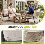 Modern Outdoor Lounge Chairs Set of 2, All-Weather Patio Accent Chairs with Thick Cushions & Durable Metal Frame for Backyard Seating, Balcony, Garden & Outdoor Living, Beige