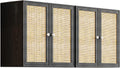 Laundry Room Cabinets with Lights, 24INCH Bathroom Cabinets Wall Mounted with Adjustable Shelves, Rattan Wall Cabinet for Bedroom, Kitchen, Bathroom (2PCS, Black)