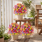 6 Pcs 20" Artificial Topiary Ball Flowers for Outdoors Planters Spring Decoration with Spike UV Resistant Faux Boxwood Summer Plants Fake Bushes Indoor Decor for Front Porch Garden Patio