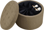 Convenience Concepts Designs4Comfort Round Shoe Ottoman 22" - Upholstered Footstool, Small Table, & Seat with Storage Compartment for Living Room, Entryway, Bedroom, Sandstone Fabric