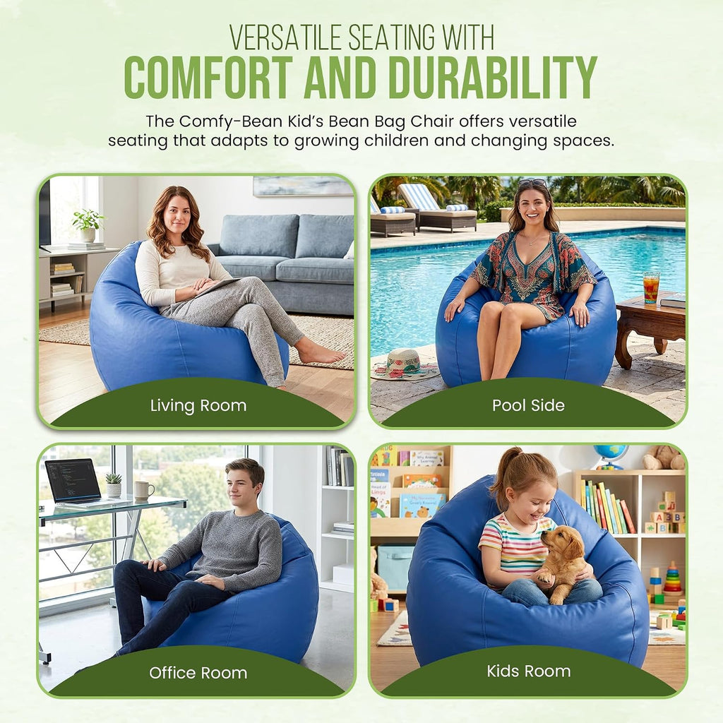 Marine Vinyl Small Bean Bag Chair - Portable Setting Lounger for Boats, Patios & Pools - w/Polystyrene Beads and CertiPUR Foam Filled Toddler Chair for Teens and Kids, 31"x 33"x 20", Gray, 15lbs