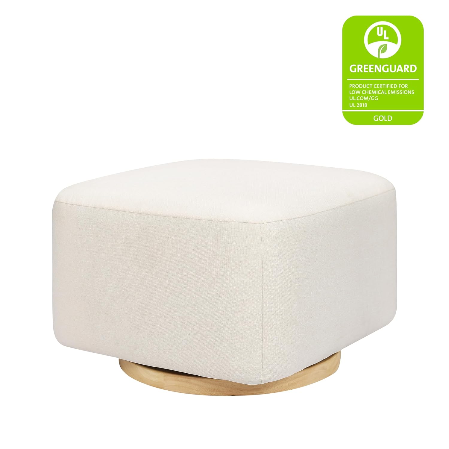 Babyletto Kiwi Gliding Ottoman in Performance Cream Eco-Weave with Light Wood Base, Water Repellent & Stain Resistant, Greenguard Gold and CertiPUR-US Certified