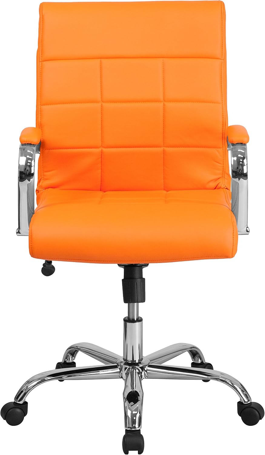 EMMA + OLIVER Mid-Back Orange Vinyl Executive Swivel Office Chair with Chrome Base and Arms