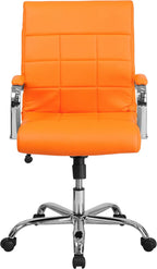 EMMA + OLIVER Mid-Back Orange Vinyl Executive Swivel Office Chair with Chrome Base and Arms