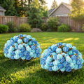 Suncalla 2 Set Turquoise Blue Artificial Topiary Ball Trees with Hydrangea Flower, 19.7" UV Resistant Outdoor Artificial Plants with Ground Spike for Planter Front Door Home Indoor Porch Patio Decor