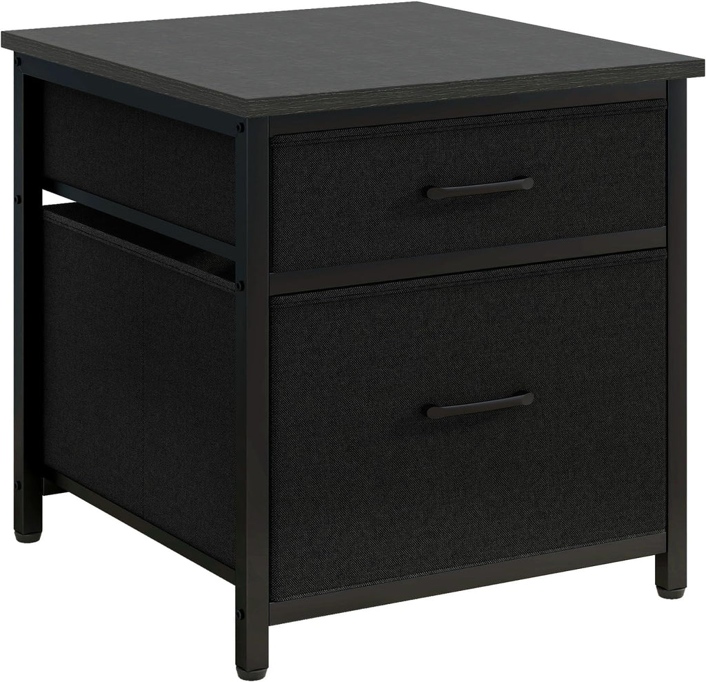YMYNY Mini Fridge Stand with Storage, Mini Fridge Cabinet with Fabric drawers, 250lbs Heavy-Duty Compact Refrigerator Table, Coffee Bar Shelf, for Home, Office, Bedroom, Black HBR008B
