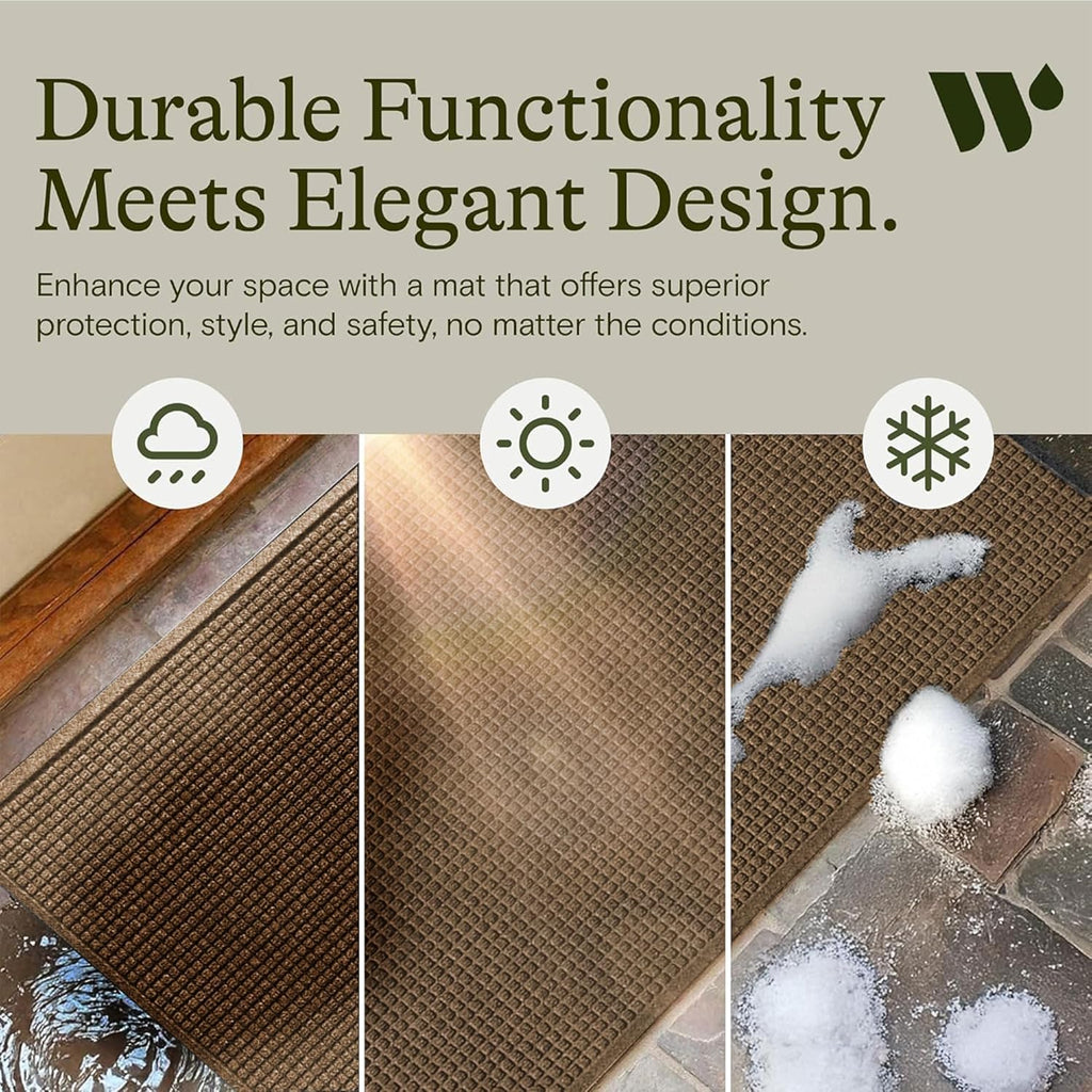 WaterHog Squares Front Door Mat Indoor Outdoor Entrance, Absorbent All-Weather Doormat with Non-Slip Rubber Backing, Dirt & Moisture Trapper, Low Profile, Easy Clean, Made in USA, 23"x35.5" Camel