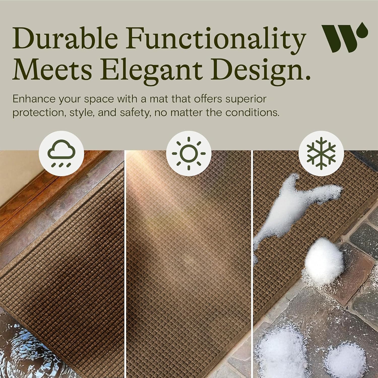 WaterHog Squares Front Door Mat Indoor Outdoor Entrance, Absorbent All-Weather Doormat with Non-Slip Rubber Backing, Dirt & Moisture Trapper, Low Profile, Easy Clean, Made in USA, 23"x35.5" Camel