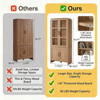 77" Tall Kitchen Pantry Cabinets, Wooden Curved Storage Cabinets with Adjustable Shelf, 1.18'' Panel Freestanding Cupboard for Dining Room, Living Room, Bathroom, Oak, 1Pcs