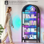 WOOVIVS Glass Display Cabinet with RGB Lights, 69" Tall Curio Cabinet with Rebound Tempered Glass Door, 5-Tier Adjustable Display Case for Living Room (Black)