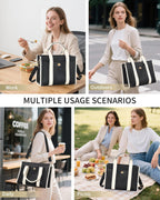 Jetviivid Lunch Tote Bag for Women, PU Leather Lunch Bag with Tablet Compartment for Work, Ladies Thermal Lunch Box for 13'' iPad Tablet, Leakproof Fashion Cooler Bag, Black