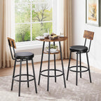 Kiivakii 3 Pieces Round Bar Table and Chairs Set, Breakfast Table, Kitchen Bar Table Set with 2 Ergonomic Cushion Bar Stools & Backrest, Hidden Storage Rack for Dining Room, Pub & Small Space, Brown