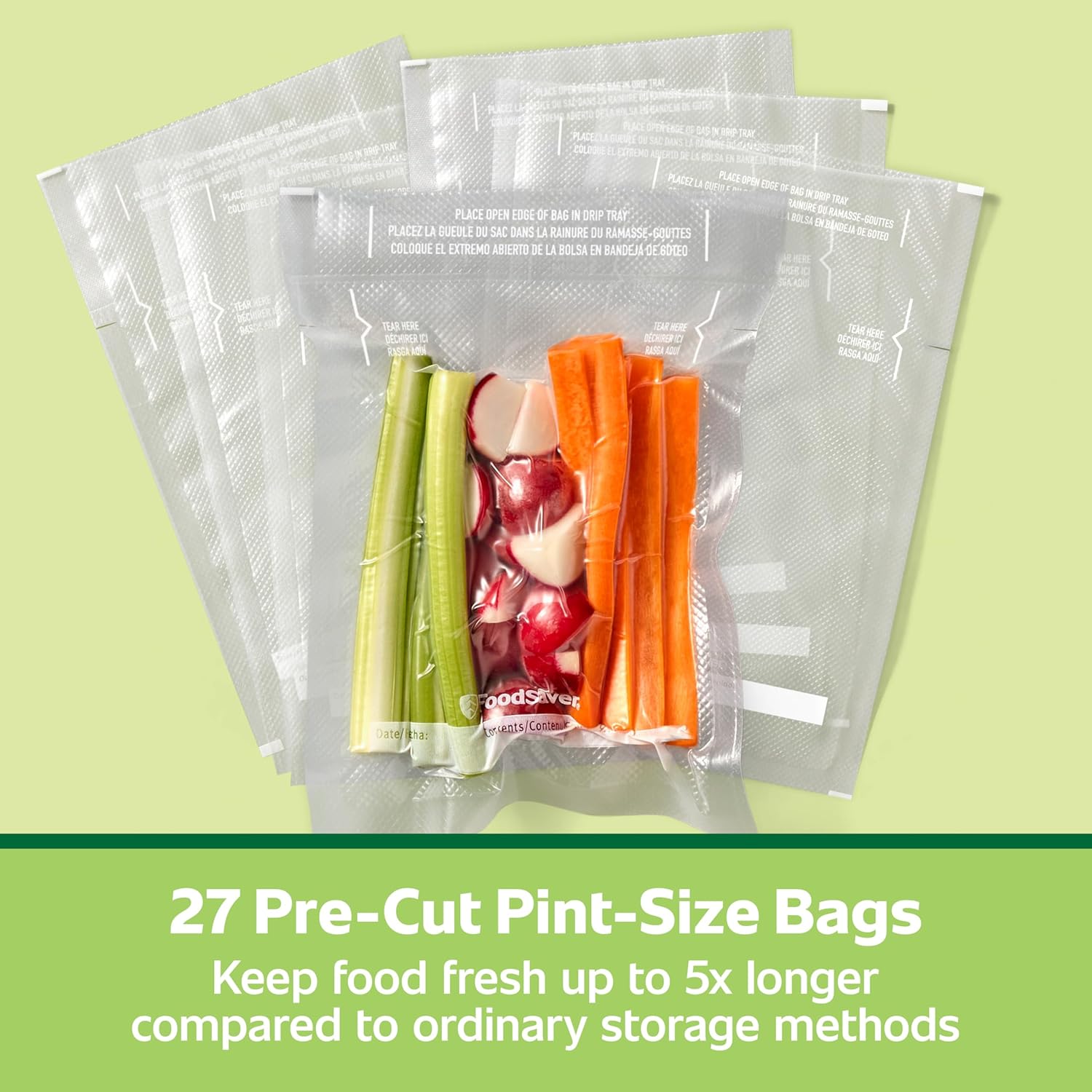 FoodSaver Pint Pre-Cut Vacuum Seal Bags, Easy Use Vacuum Storage Bags, Align to Seal and Tear to Open Vacuum Sealer Storage Bags, 108 Pack