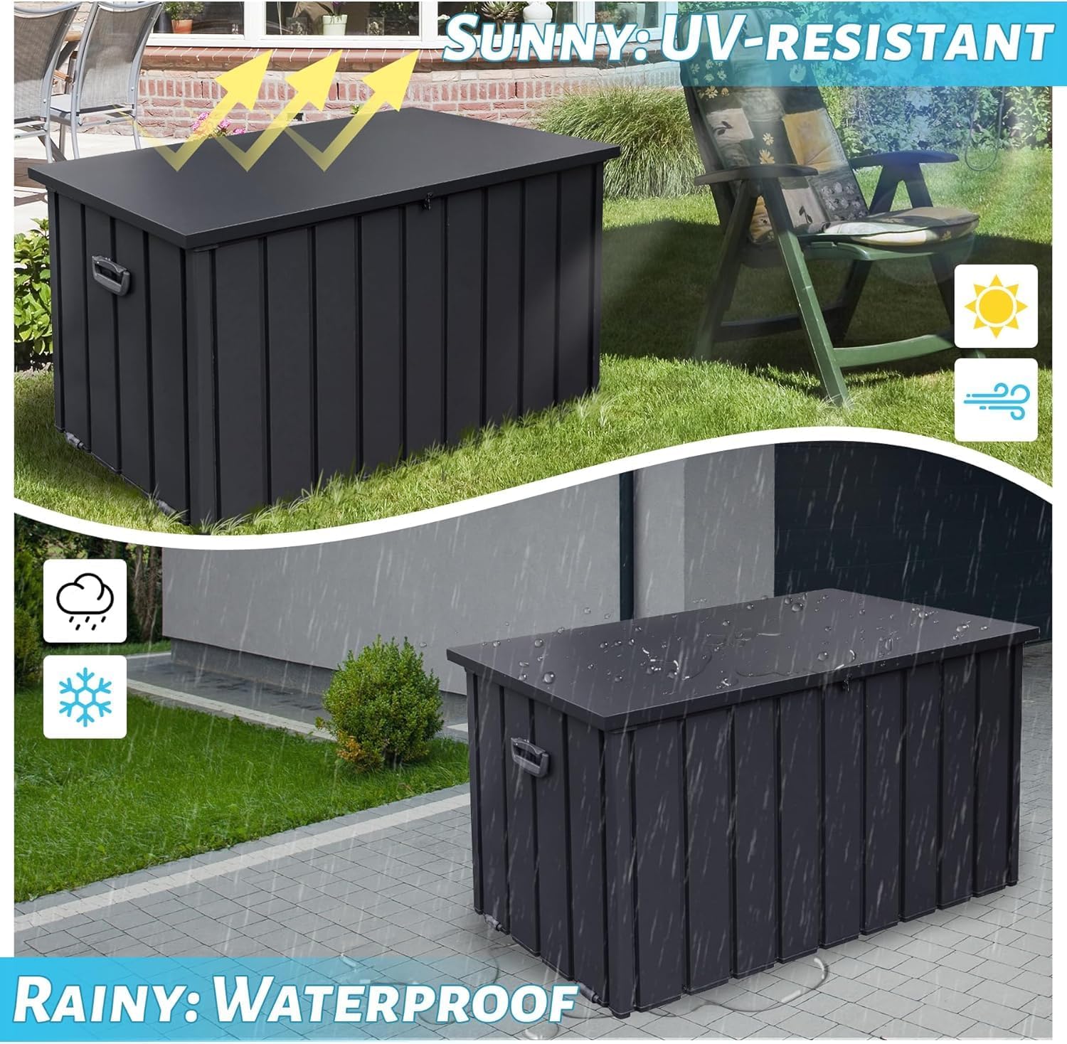 Galvanized Steel Outdoor Storage Box Lockable Bench with Hydraulic Lid Wheels for Patio Backyard Pool Cushions Tools Package Storage (Dark Brown)