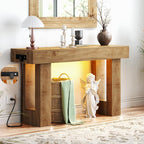 Unikito 47" Entryway Table with Socket and Sensor Light, Narrow Console Table with Storage Behind Couch, Farmhouse Entry Way Tables with Open Storage for Entrance/Hallway/Living Room, Natural Oak