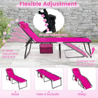 Goplus Folding Beach Lounge Chair w/Pillow for Patio Backyard Park Indoor and Outdoor, Adjustable 4-Level Backrest and 2-Level Footrest (Pink, 1 PCS Ordinary Size)