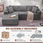 Homall 108" Modular Sectional Sofa, Boneless Couch with L-Shape Chaise, Cloud Couch with Deep Seat Upholstered, No Assembly Required for Living Room, Bedroom (Corduroy, Grey)