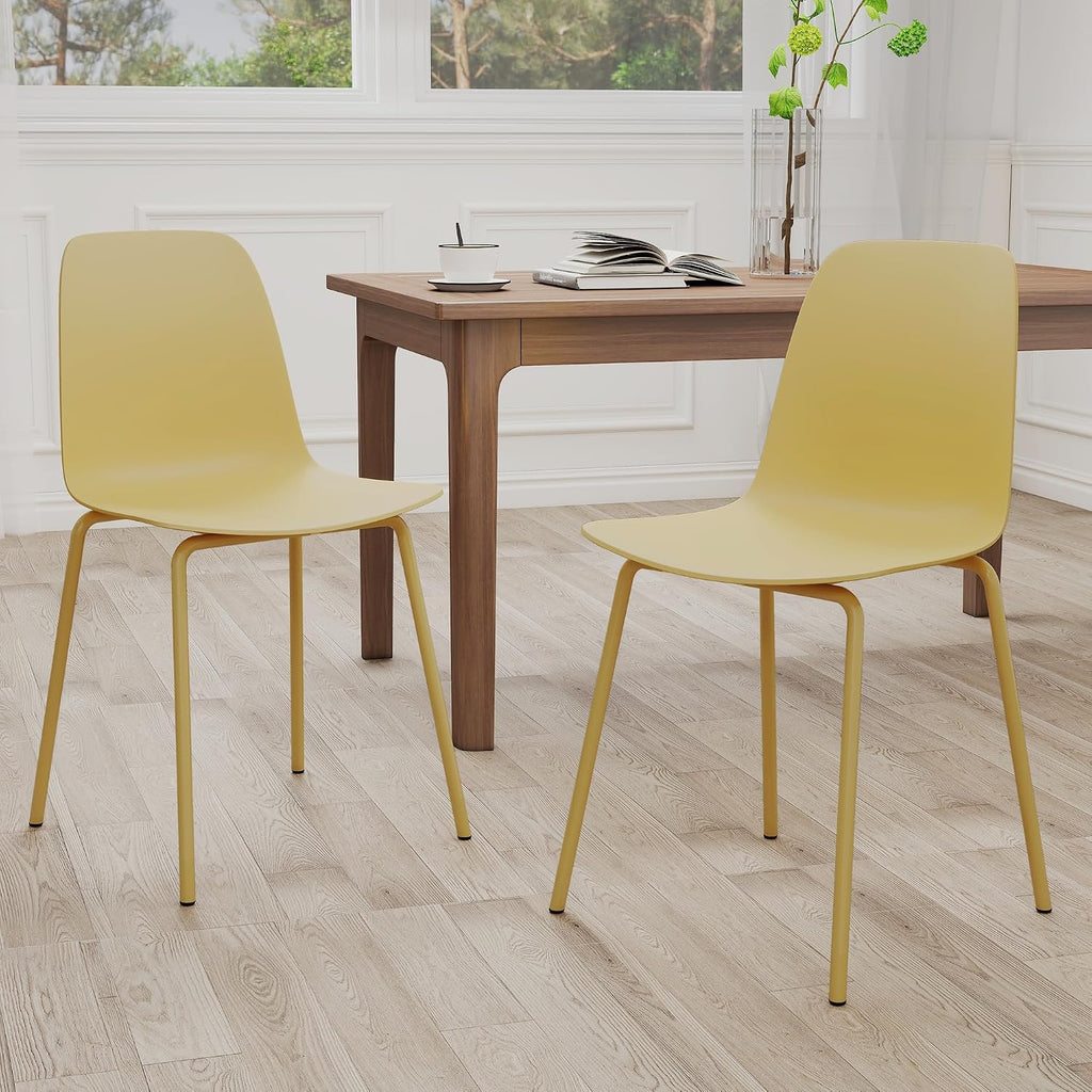 Mid Century Kitchen Chairs Set of 4,Yellow Plastic Dining Chairs Outdoor Chairs with Metal Legs for Living & Dining Room(4pcs,Yellow)