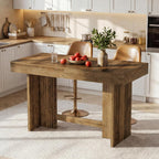 Tribesigns 55" Kitchen Island, Farmhouse Wooden Stationary Island Table with Large Worktop & Leg Room, Coffee Bar Table for Meal Prep, Dining, Entertaining, Natural Brown