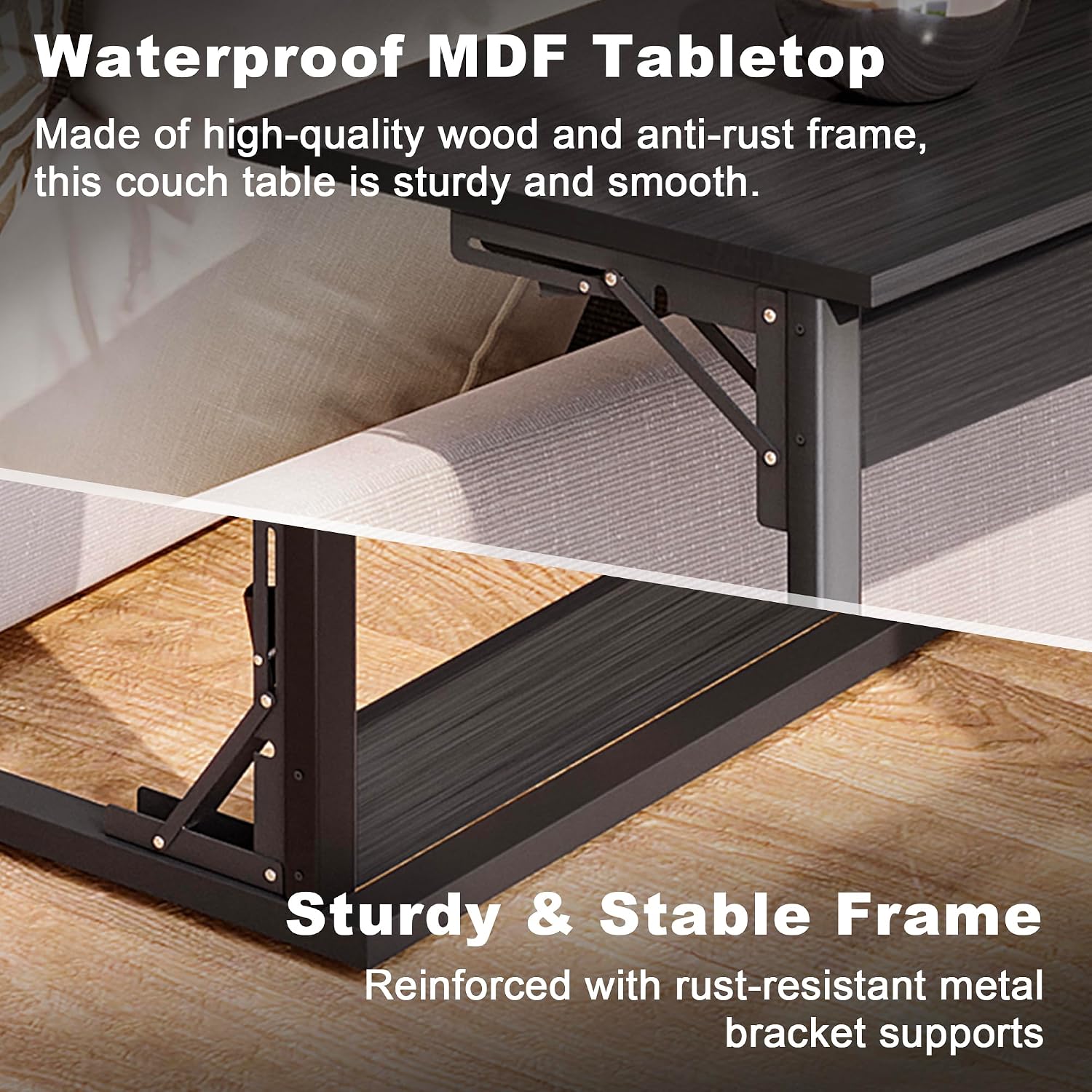HOMPUS C Shaped End Table, 23.6'' Small TV Tray Side Table for Couch, Tall Sofa Table with Antirust Metal Frame, Folding Desk Snack Table for Sofa, Living Room, Recliner, Fully Assembled, Black