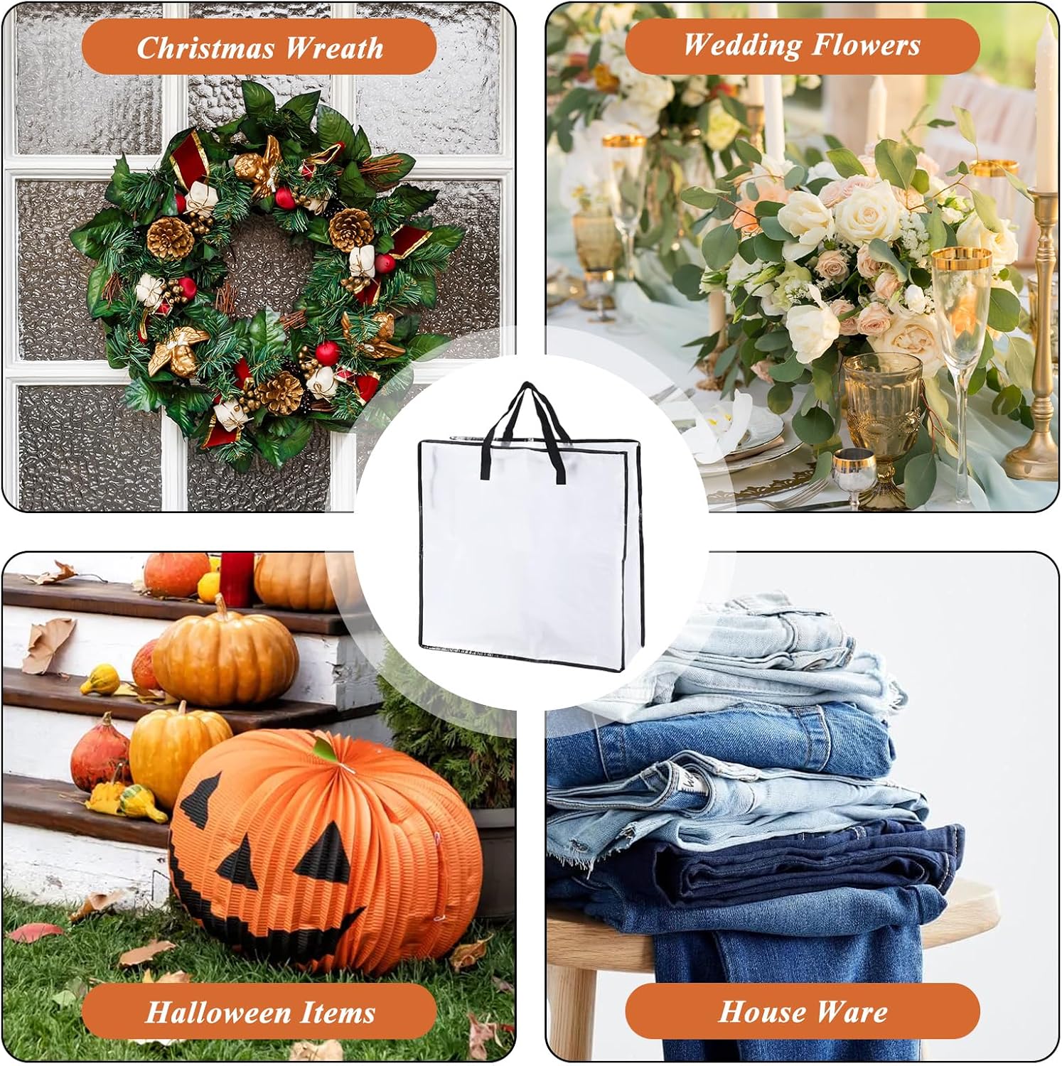 5 Pack Wreath Storage Bag 26x9 Inch Christmas Wreath Storage Container with Zipper and Handles, Underbed Wreath Storage Organizer for College Clothes Pillow Bedding Christmas Wreath