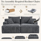 80" Boneless Chaise Lounge Chair Indoor, Double Chaise Lounge Chairs Indoor,Boneless Loveseat Chairs with Comfort Corduroy, No Assembly Required/40D Memory Foam/Living Room/Bedroom (Grey)