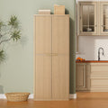 Modern Fluted Wood Pantry Cabinet with 6 Adjustable Shelves & 8 Door-Mounted Spice Racks - Wall-Secure Storage Organizer for Kitchen, Dining, Living Room (Oak)