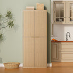 72" Tall Kitchen Pantry Modern Fluted Wood Storage Cabinet with Doors,6 Door Shelves, Organizer, Versatile Cupboard for Kitchen, Dining, Oak,30''W x 15.75''D x 72''H.