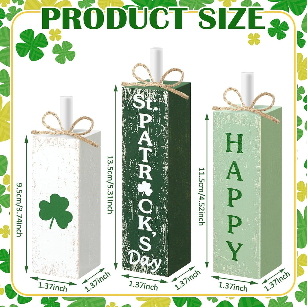 MiniInflat 3 Pcs St. Patrick's Day Table Decor Irish Tiered Tray Decor Green and White Clover Block Sign Rustic Farmhouse Wooden Tabletop Centerpieces for Home Office Kitchen Shelf Decorations