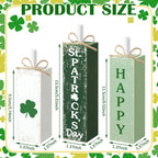 MiniInflat 3 Pcs St. Patrick's Day Table Decor Irish Tiered Tray Decor Green and White Clover Block Sign Rustic Farmhouse Wooden Tabletop Centerpieces for Home Office Kitchen Shelf Decorations