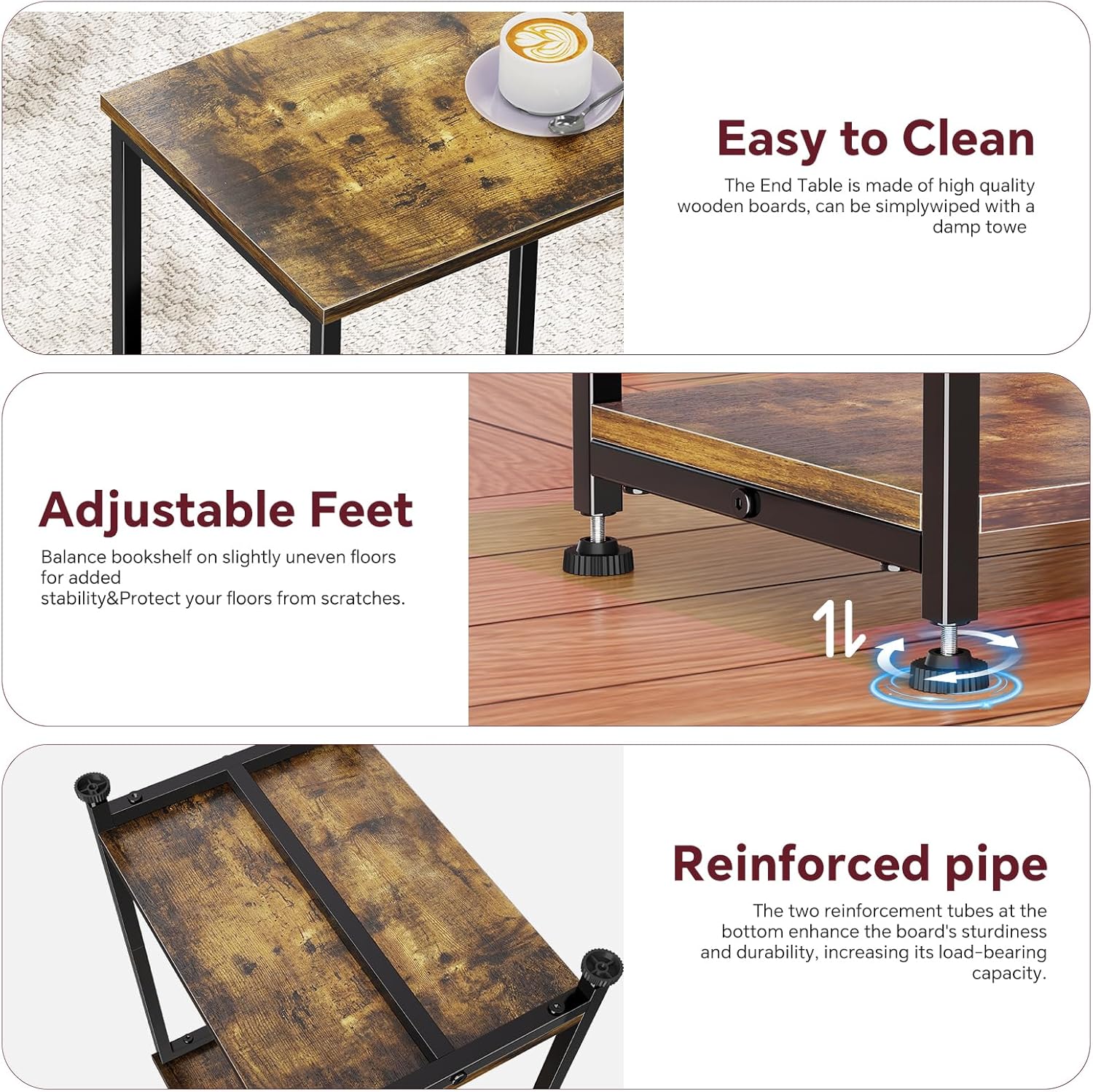 Simple Trending End Table, Nightstand Set of 2, Side Table for Living Room, Bedroom, Rustic Brown