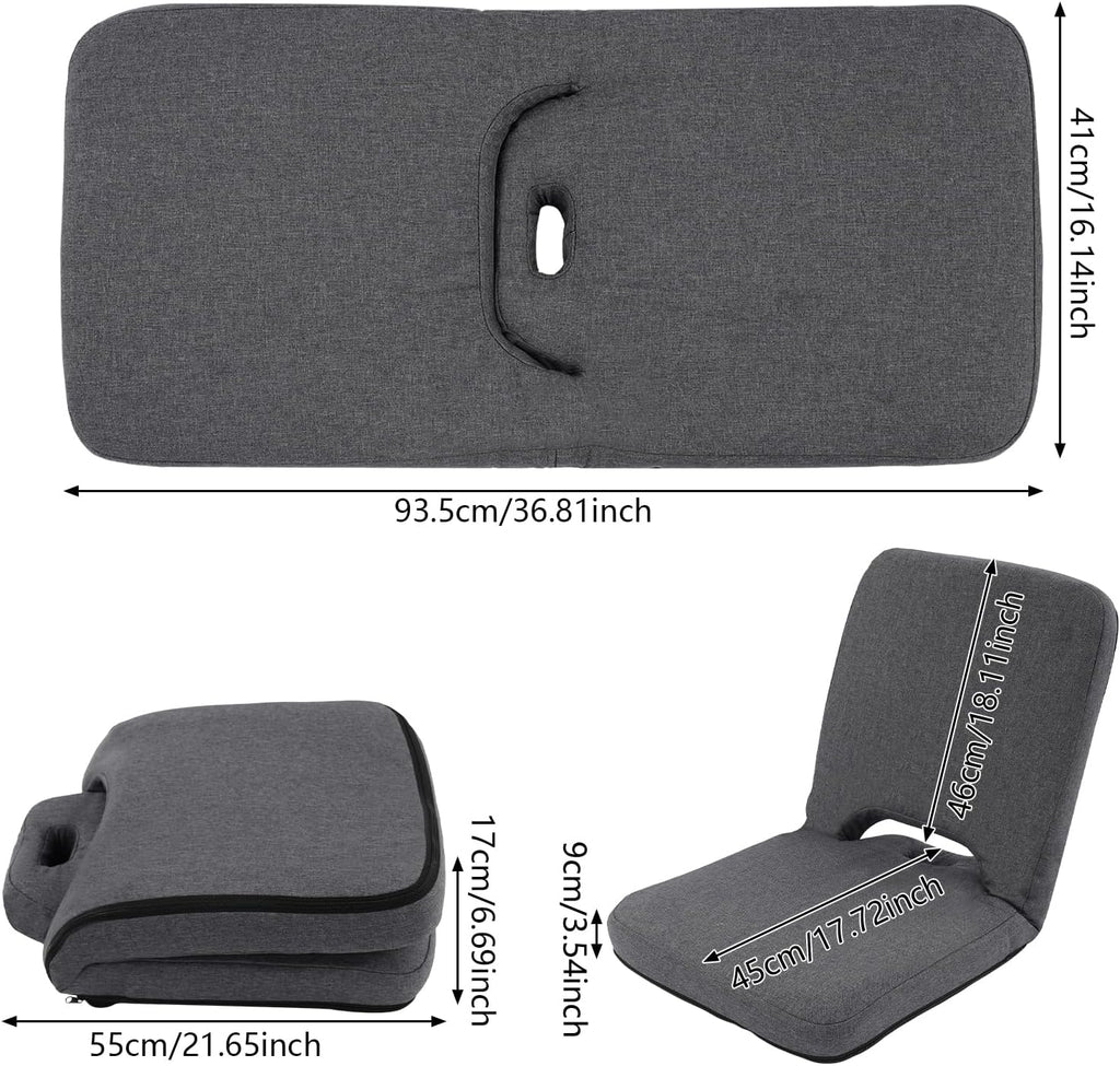 Folding Floor Chair, Multi-Position Meditation Chair, Portable Sofa Lounge Recliner with Back Support 3.54" Thickness Cushion for Adults Yoga Video Gaming Reading TV Watching (Grey)