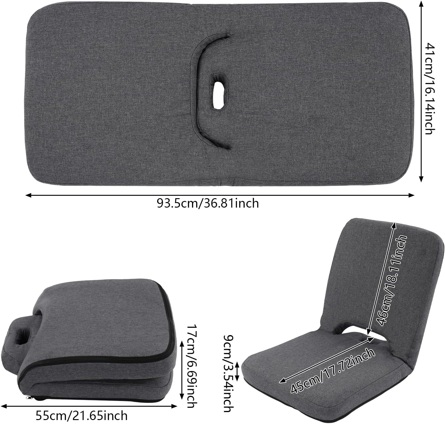 Folding Floor Chair, Multi-Position Meditation Chair, Portable Sofa Lounge Recliner with Back Support 3.54" Thickness Cushion for Adults Yoga Video Gaming Reading TV Watching (Grey)